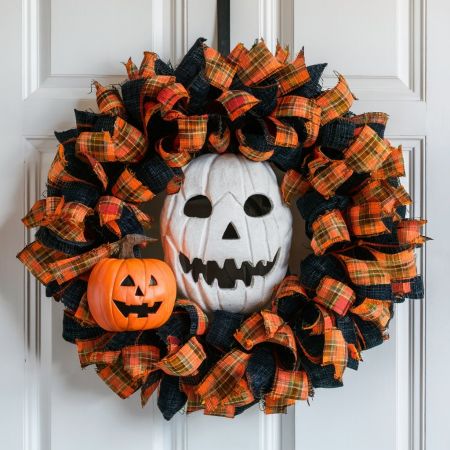 Halloween Theme Ribbon Wreath